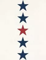 Five stars arranged in a vertical line (blue, blue, red, blue, blue) against a light background.